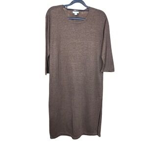 J Jill Brown Linen Blend Midi Dress Women's Small Casual Career Lightweight